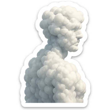 person fully made of voluminous clouds, shoulder view, looking straight, no background sticker