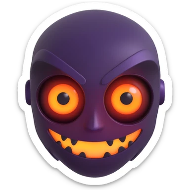 scary futuristic emoji with 3D features, glowing eyes, metallic textures, menacing expression sticker
