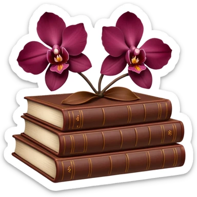 Dark academia 3 brown books with small burgundi orchid sticker
