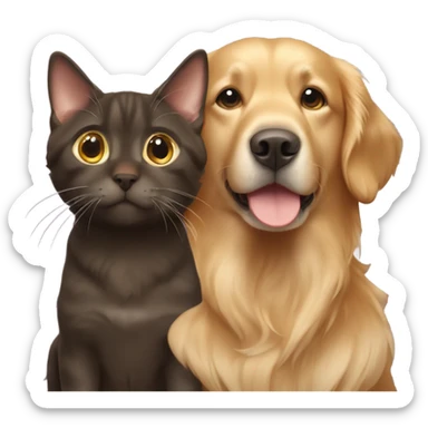 Golden retriever and dark brown tabby cat sticker