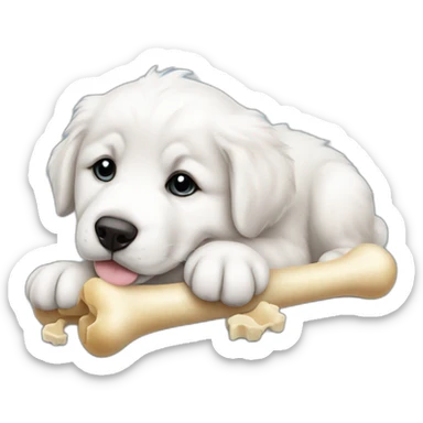 Great pyrenees puppy with a bone sticker