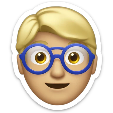 blonde boy with dark blue balaclava and red tinted round glasses sticker