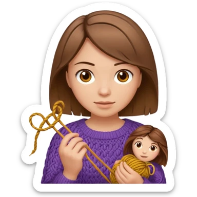  Woman with brown bobbed  hair and highlights light brown eyes no glasses  tangled Knitting emoji sticker