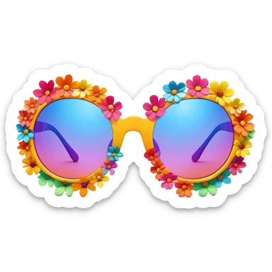 3D, psychedelic colored sunglasses made out of hippie style flower petals sticker