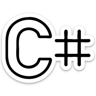 C# code symbol as flat icon, bold outlines, techy feel, emphasizing C and # characters sticker
