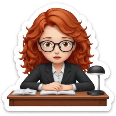 Pretty model, brown eyes, soft red wavy hair, falling asleep at desk sticker