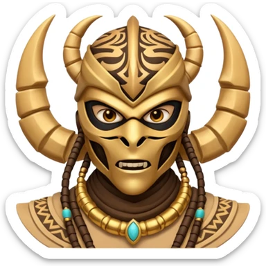 desert scorpion guard portrait, head and shoulders only, tribal mask, gold desert jewelry, fierce expression, sandy hood, 3D cartoon, mobile game icon style, clean background, no text, no watermark
 sticker