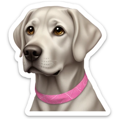 Silver Lab wearing pink bandana with blonde girl sticker