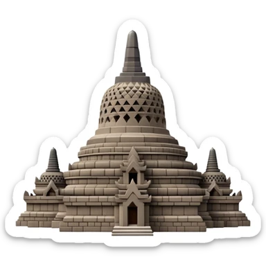 Cinematic Realistic Borobudur Landmark Emoji, showcasing the majestic ancient Buddhist temple rendered with intricate textures and serene, historic lighting. sticker