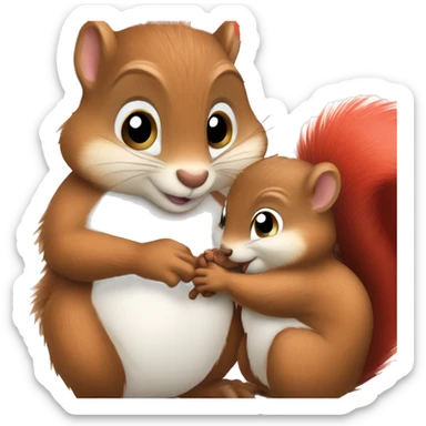 Mama squirrel holding hand of baby squirrel red bushty tails sticker