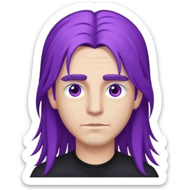 A man with long purple hair and nice long eyelashes with light purple eyes and a black shirt on sticker