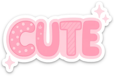the word 'cute' in a creative, pink-themed style, remove background sticker