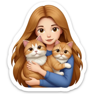pretty girl with long color brown hair, hugging her blonde persian cat sticker