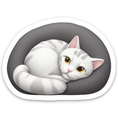 Gray and white cat curled up sticker
