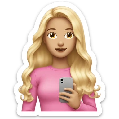 Blonde girl with blonde hair and pink iPhone 16 sticker