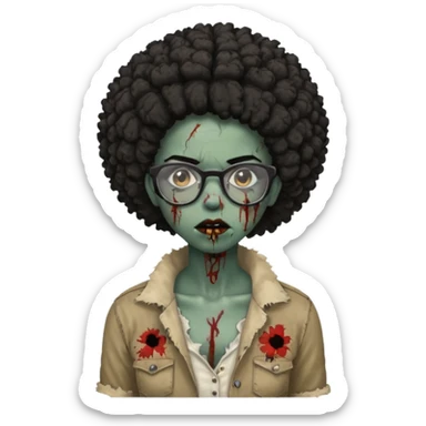 black zombie girl with glasses and afro hair sticker