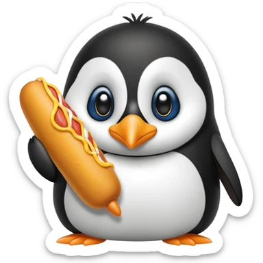 Penguin eating corn dog sticker