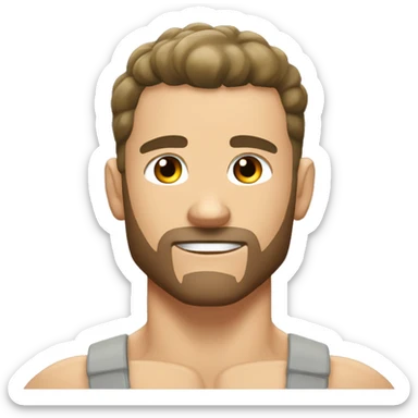 White skinned, Shirtless, brown hair, hairy body, Bodybuilder, biceps, high and thought military haircut sticker