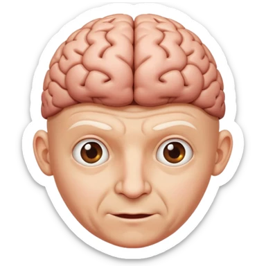 A bald person with a comically large brain sticker