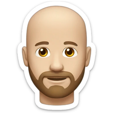 white male, bald head, bearded, brown-eyed. sticker