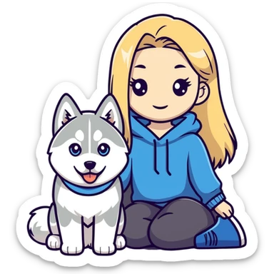 A blonde girl with a Siberian husky sticker