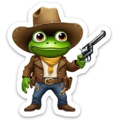 cowboy frog with revolvers sticker