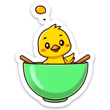 cartoon sticker style duckling in a bowl of honey, asking for help sticker