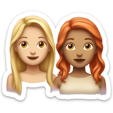 "Two girl emojis: one with fair skin and red hair, and the other with fair skin and blonde hair." sticker