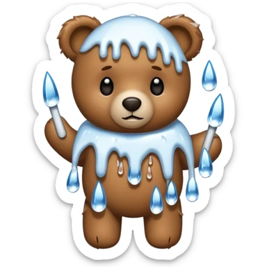 Teddy bear with icicles on her body  sticker