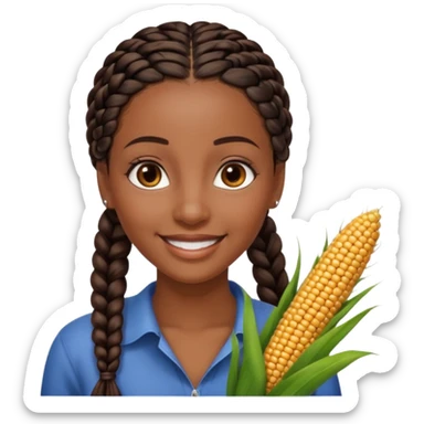 kenyan woman with long, black, braided hair in corn rows, brown eyes, pretty sticker