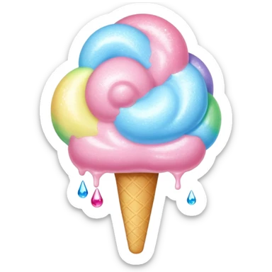 Rainbow cotton candy with glossy, dewy surface and reflective sugar crystals sticker