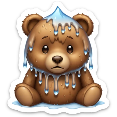 Sad Teddy bear with icicles dripping off her sticker