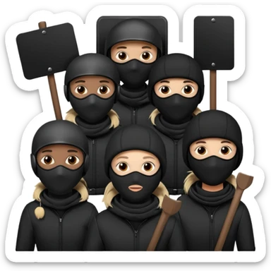 Ski mask people wearing black with black shields and signs sticker