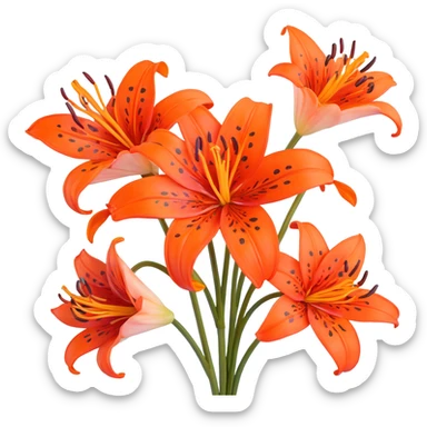 Traditional Japanese tiger lily (oniyuri) flower with elegant sumi-e inspired style, vibrant orange-red petals with black spots, delicate brush-like strokes, zen aesthetic sticker