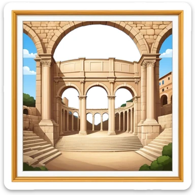 Cinematic Realistic Pula Arena Landmark Emoji, presenting the grand Roman amphitheater with towering stone arches. sticker