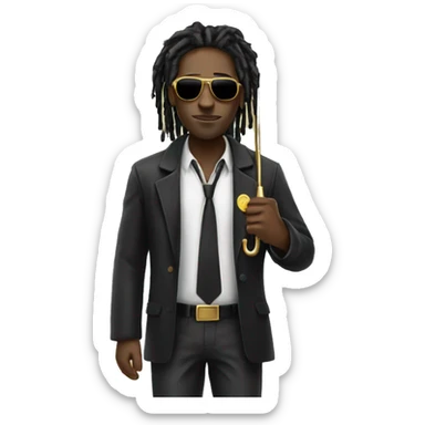 Black male with dreadlocks wearing gold sunglasses holding an umbrella for the rain but instead of rain its money  sticker