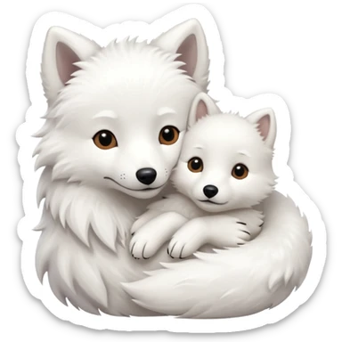 Arctic fox and white dog hugging  sticker