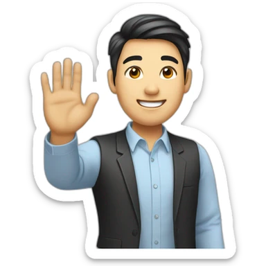 asian financial smart young deputy waves his hand sticker