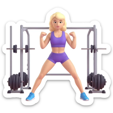 starkes, blondes Mädchen, das stolz im Fitnessstudio steht, sportliche Pose sticker