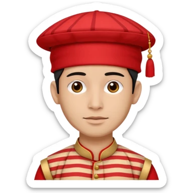 man wearing a Nepali Dhaka topi with stripes and design on it and it should be in red colour sticker