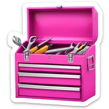 Realistic metallic hot pink tool box with top open and tools inside of it isolated.  sticker
