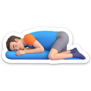 man lying face down, knees bent at right angles, relaxed sleeping position sticker