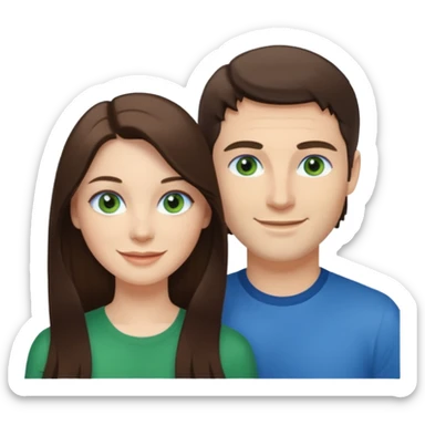 “A Polaroid-style photo of a couple with a heart of a white woman with long brunette hair and blue eyes, and a white man with short brunette hair and green eyes.” sticker