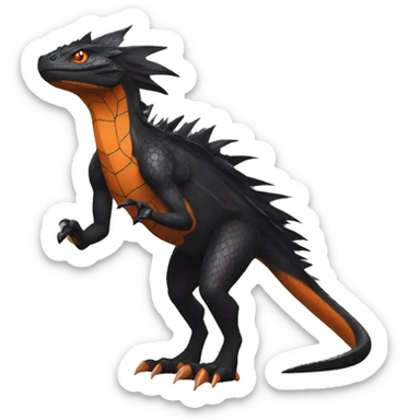 cool edgy black and orange Dark-type nargacuga reptile Pokémon full body sticker