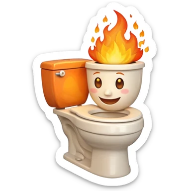 A smiling, happy toilet with fire coming from its bowl sticker