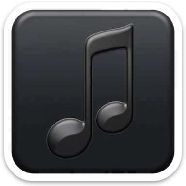 single musical note emoji, deep matte black metal material, smooth rounded geometry sticker