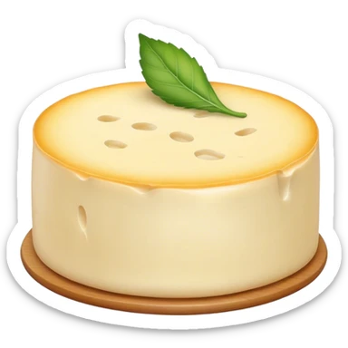 Cinematic Realistic Brie Cheese Emoji, featuring a creamy, soft-ripened cheese with a delicate rind rendered with lifelike detail and inviting, natural lighting. sticker