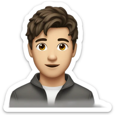 18 years old boy with brown eyey, dark brown modern mullet haircut and earring in left ear sticker