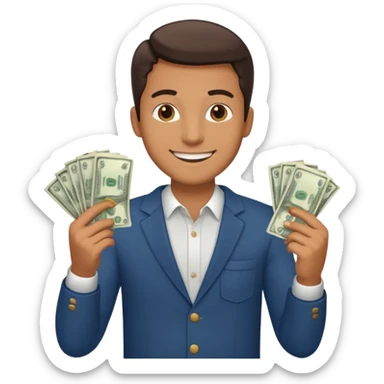 an American man with money in his hands, wearing regular clothes sticker