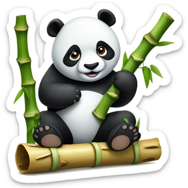 a panda is sitting eating bamboo with VYRM carved on it sticker